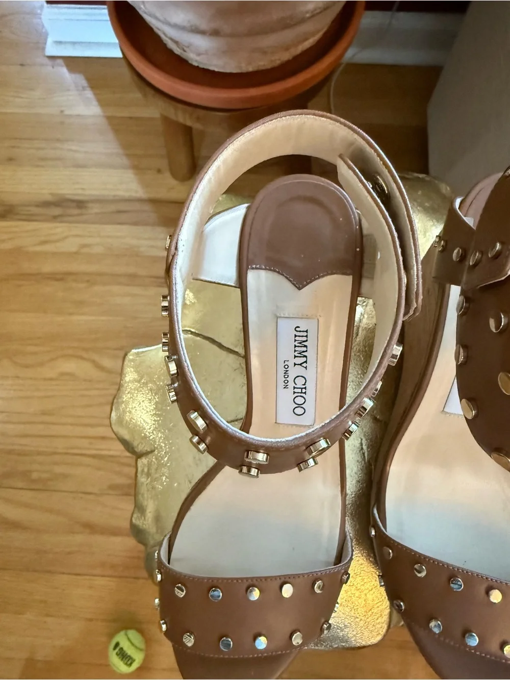 Jimmy Choo Brown Studded Leather Cork Platform Sandals